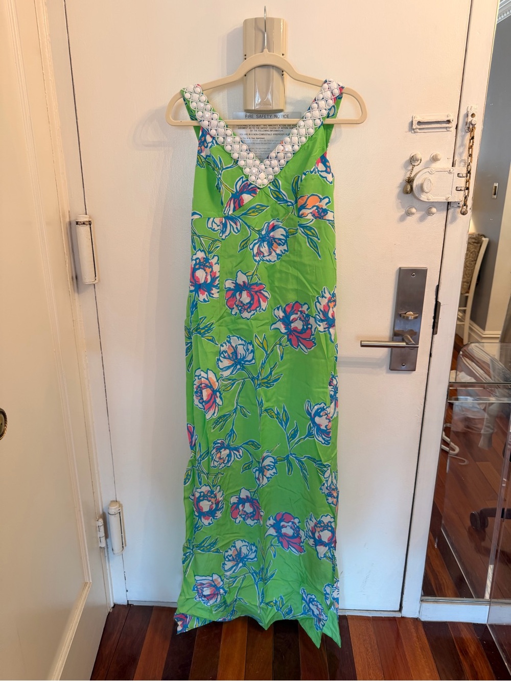 Lilly Pulitzer Green Floral Maxi Dress with Pink & Blue Accents